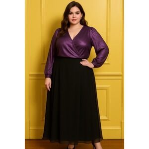 Alex‎ Evening Maxi Skirt Black Elastic Waist 3XL Sheer Chiffon Fairy Glam